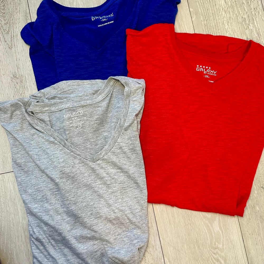 Galaxy by‎ harvic 3 pack moisture wicking v neck t shirt red blue gray size 2xl